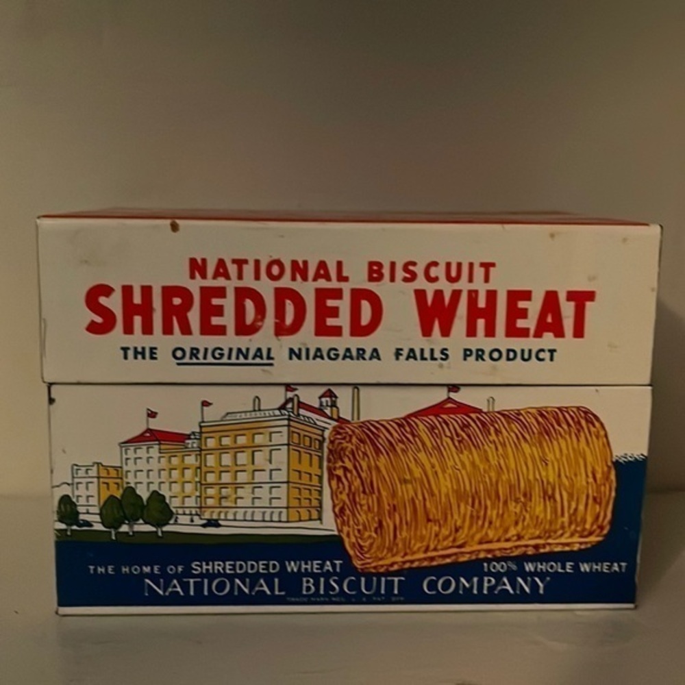 Nabisco Vintage 1973 National Biscuit Shredded Wheat Recipes Tin Can